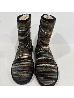 LAMO Juarez Boots Sz 9 Textured Knit Faux Fur Lined Mid Calf Southwestern Cozy